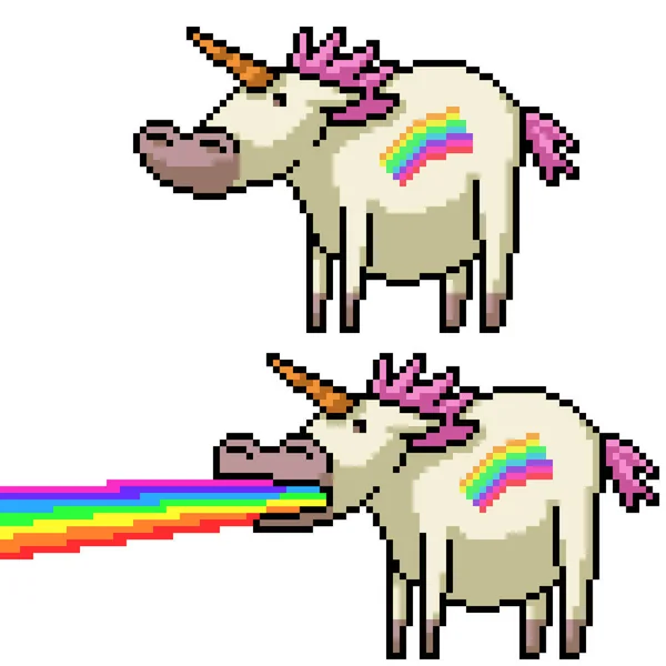 Piksel Art Fat Rainbow Unicorn - Stok Vektor