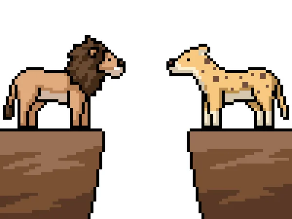 Pixel Τέχνη Του Λιονταριού Και Λεοπάρδαλη — Διανυσματικό Αρχείο