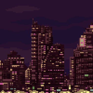 Şehir inşa gecesinin piksel sanatı