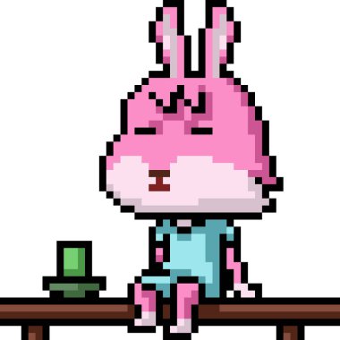 pixel art of pink rabbit kid