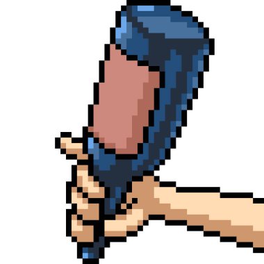 pixel art of hand hold bottle