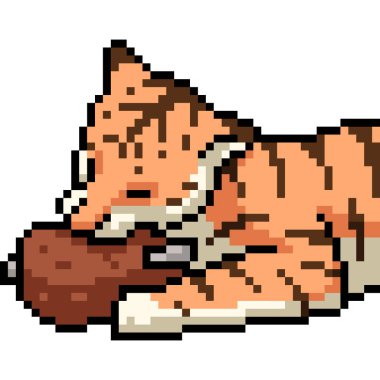 pixel art of tiger eat meat