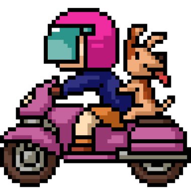 pixel art of girl dog motorcycle