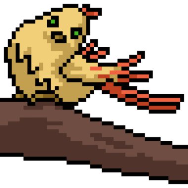 pixel art of bird on branch