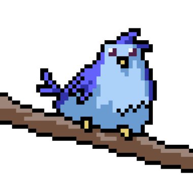 pixel art of bird on branch