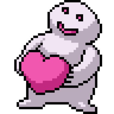 pixel art of doll hold heart