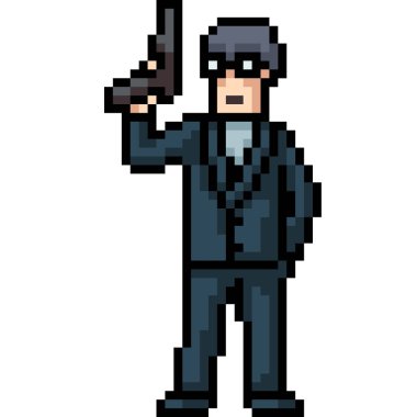 pixel art of man spy gun
