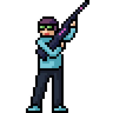 pixel art of man toy gun