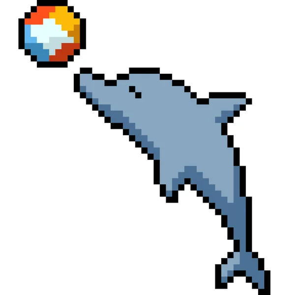 海豚玩球的像素艺术 — 图库矢量图片