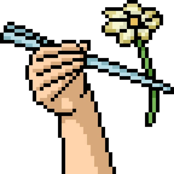 Pixel Arte Pauzinho Segurar Flor — Vetor de Stock
