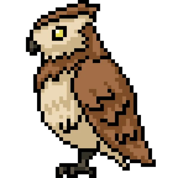Pixel Art Brown Owl Side — Stock Vector