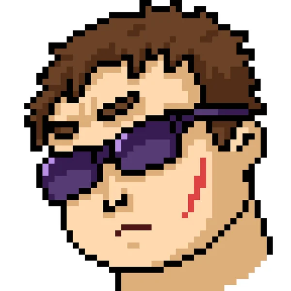 Pixel Arte Gangster Uomo Testa — Vettoriale Stock