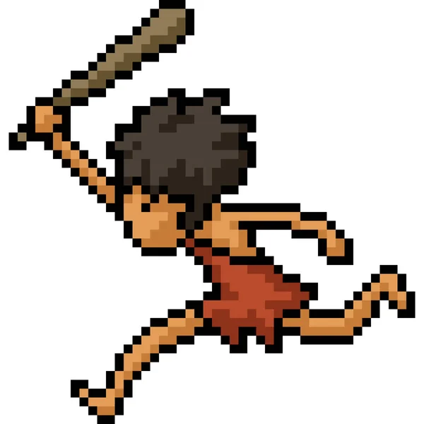 Pixel Art Caveman Stick Run — Image vectorielle