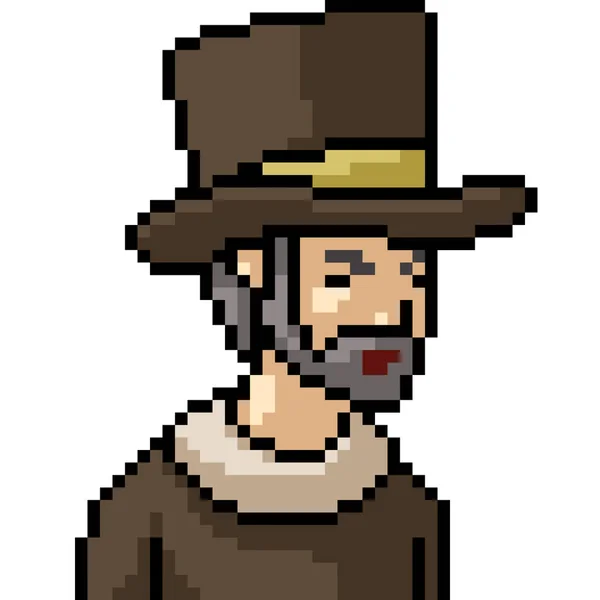 Pixel Arte Homem Velho Chapéu Superior — Vetor de Stock
