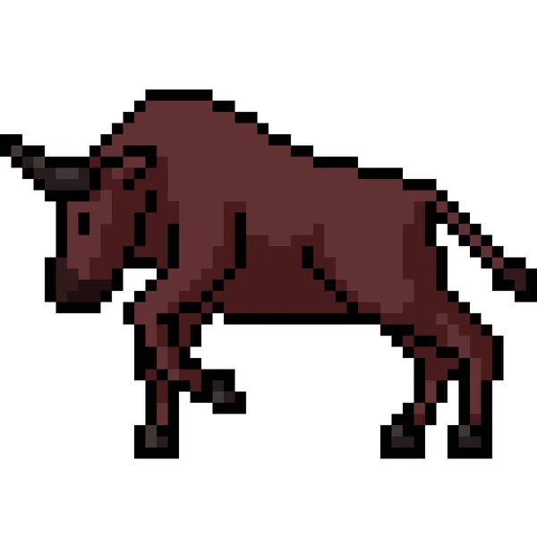 Pixel Art Strong Bull Brown — Stock Vector