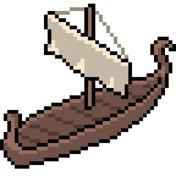 Pixel Art Old Wood Boat — Stock Vector