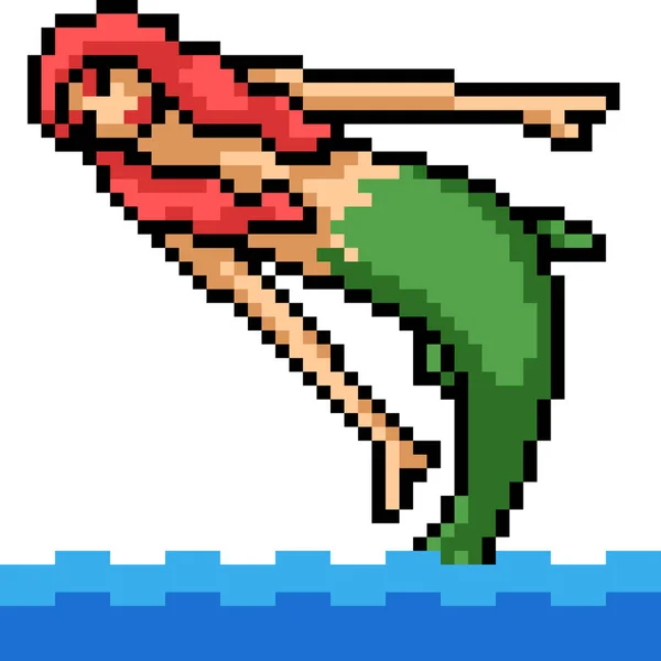 Pixel Art Mermaid Jump Swim — Stock Vector