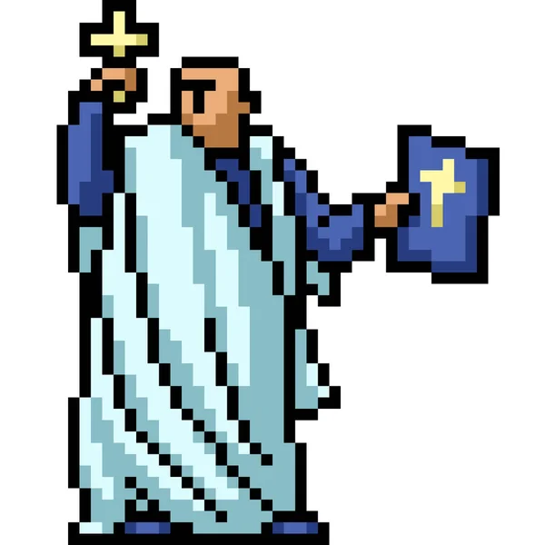Pixel Art Fat Priest Religious — Stock Vector