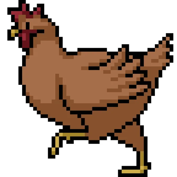 Sztuka Pikseli Brązowego Kurczaka Spacer — Wektor stockowy