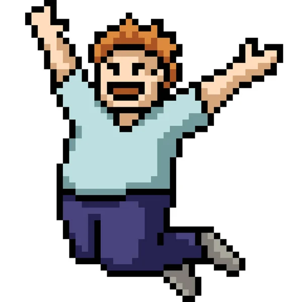Pixel Arte Homem Saltar Feliz — Vetor de Stock