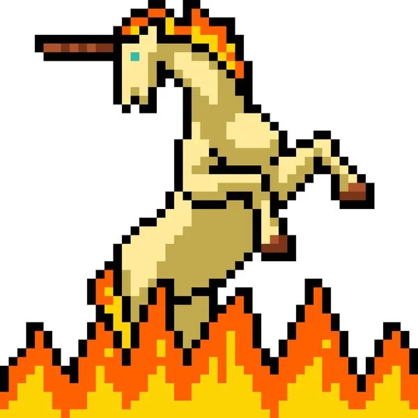 Pixel Sztuka Fantasy Ogień Jednorożec — Wektor stockowy