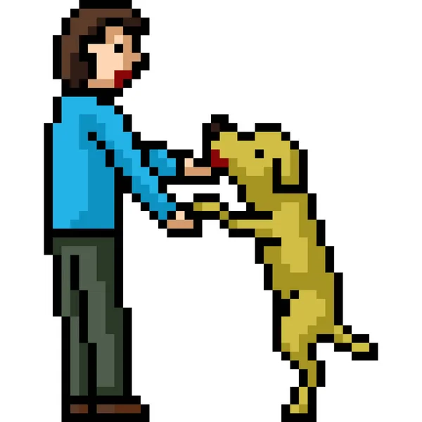 Pixel Kunst Des Mannes Hundefreund — Stockvektor