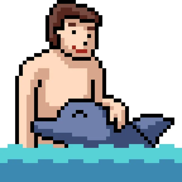 Піксельне Мистецтво Друга Дельфіна Людини — стоковий вектор