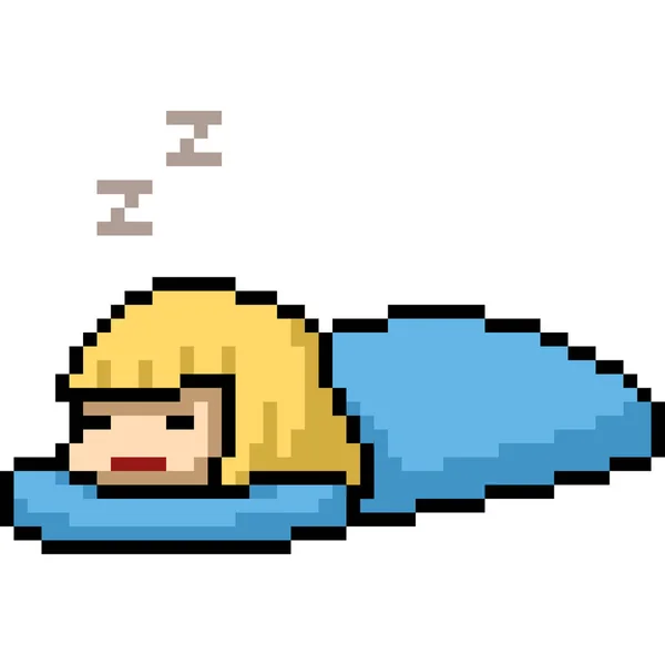 Pixel Τέχνη Του Ύπνου Κορίτσι — Διανυσματικό Αρχείο