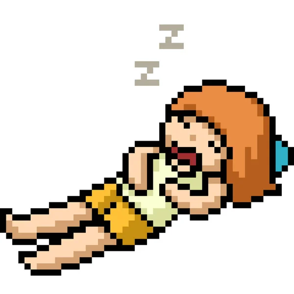 Pixel Art Girl Sleep Nap — Stock Vector