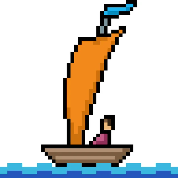 Pixel Arte Viajar Barco Vela — Vetor de Stock