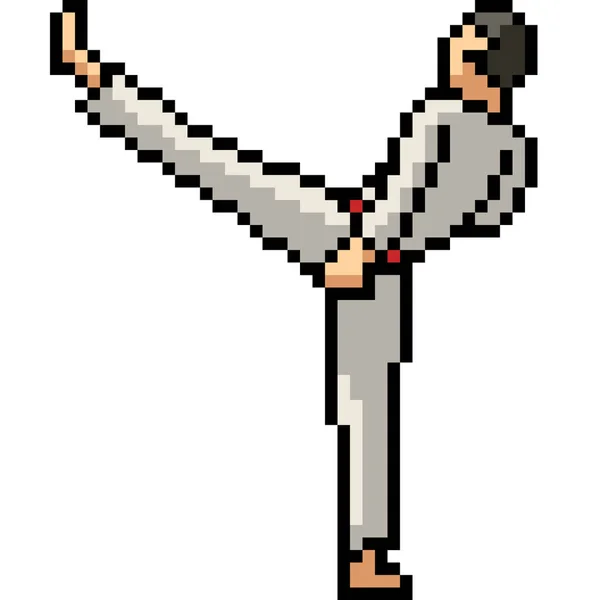 Pixel Art Karate Calcio Attacco — Vettoriale Stock