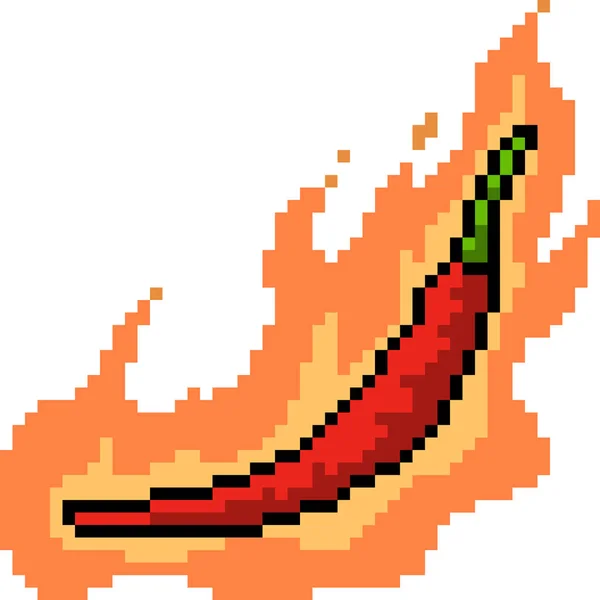 Pixel Art Chili Pepper Hot — Stock Vector