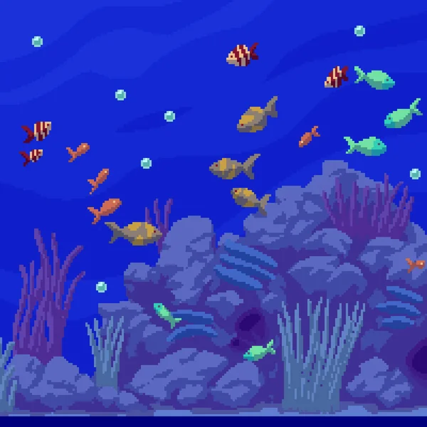 Balık Akvaryumu Piksel Sanatı Geçirmez — Stok Vektör