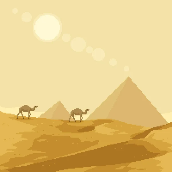 Pixel Kunst Der Wüste Kamelpyramide — Stockvektor