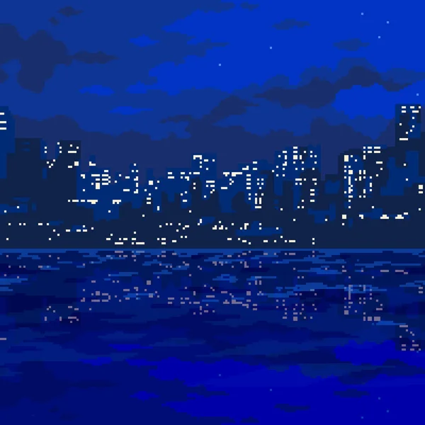 Pixelové Umění Nočního Pohledu Město — Stockový vektor
