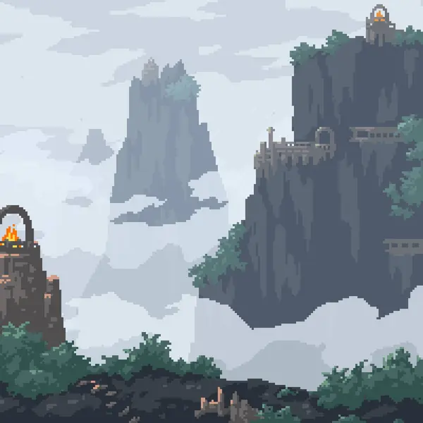 Pixel Sztuki Fantasy Góry Ruiny — Wektor stockowy