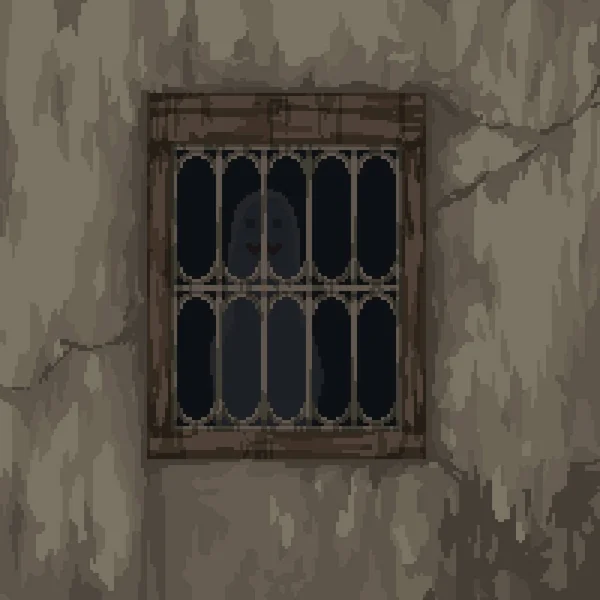 Pixel Art Fenêtre Maison Hantée — Image vectorielle