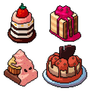 çeşitli tatlı keklerin piksel sanatı