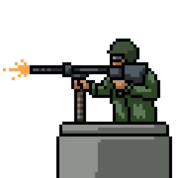 Pixel Kunst Soldat Kamp Krig Isoleret Baggrund – Stock-vektor
