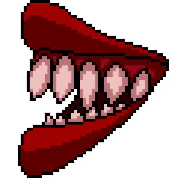 Pixel Τέχνη Του Στόματος Βαμπίρ Fang Απομονωμένη Φόντο — Διανυσματικό Αρχείο