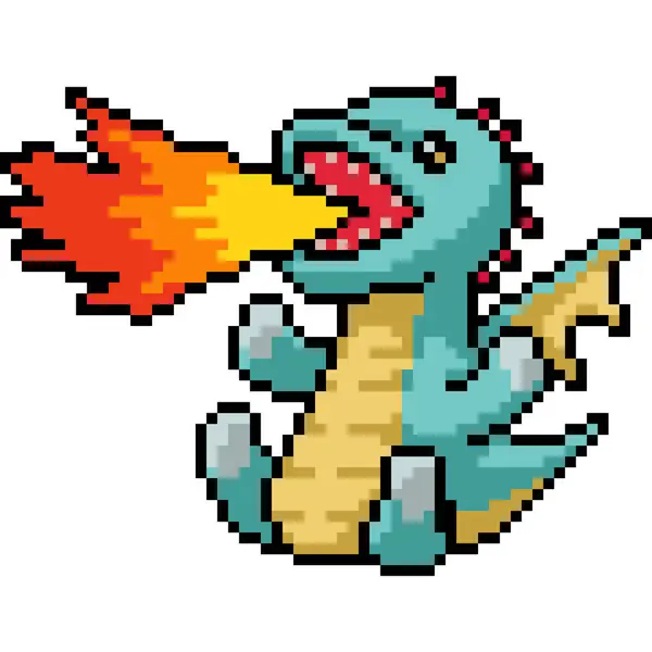 Pixel Arte Bebé Fuego Dragón Aislado Fondo — Vector de stock