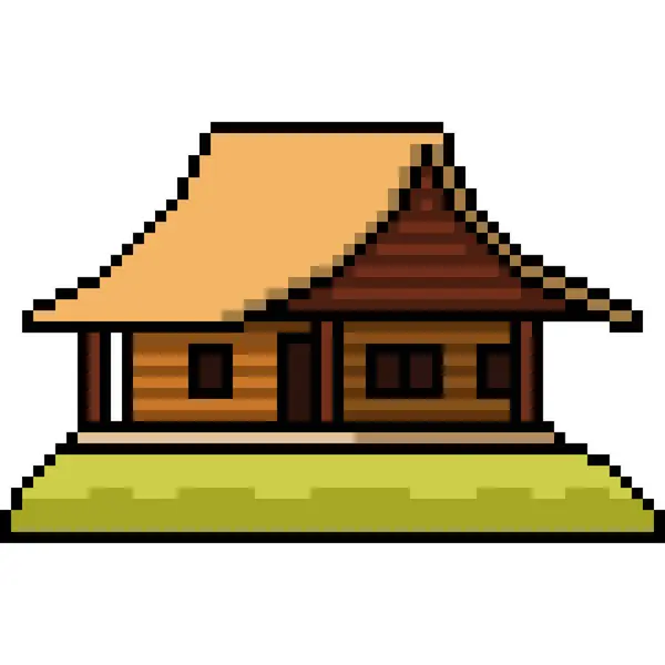 Pixel Art Rural Wood Hut Isolated Background — Stock Vector