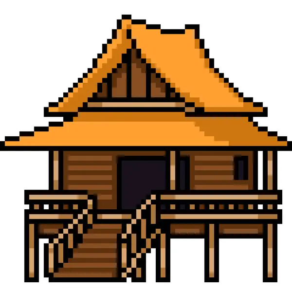 Pixel Art Small Thai Hut Isolated Background — Stock Vector