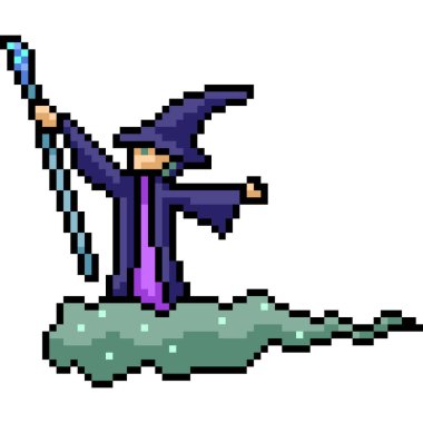 Sihirbaz sürüşünün piksel sanatı izole arkaplan