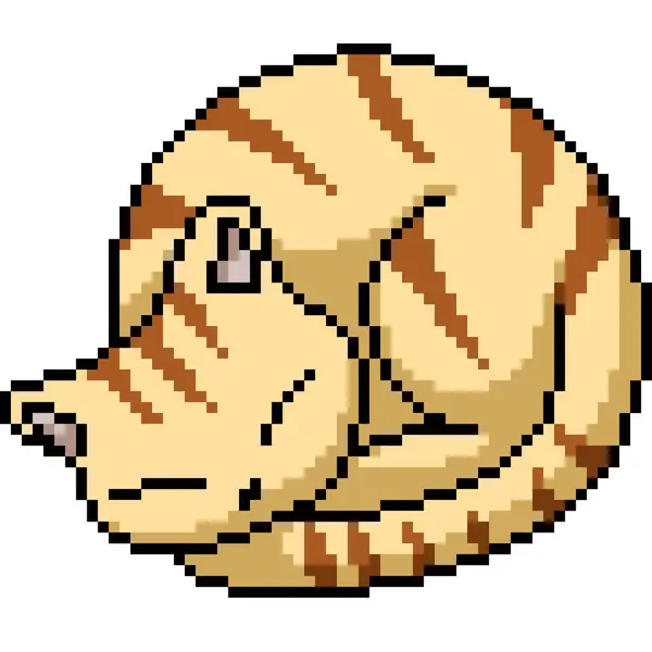 Pixel Art Cat Sleep Curl Isolated Background — Stock Vector