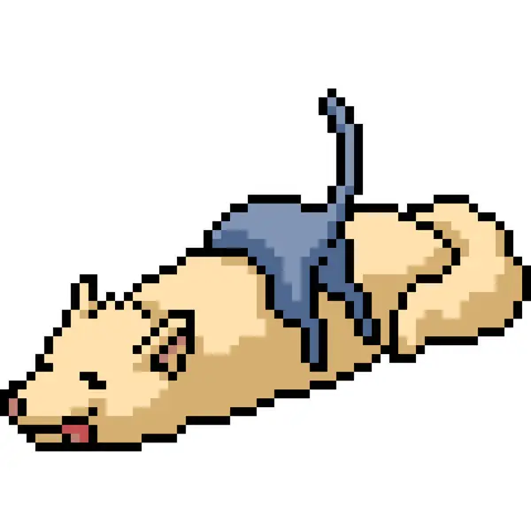 Pixel Art Cat Dog Sleep Isolated Background — Stock Vector