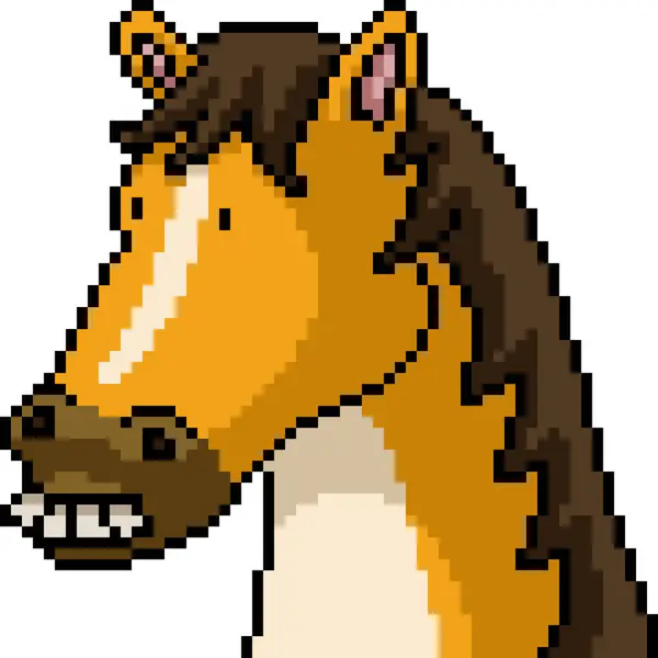 Pixel Kunst Van Dom Paard Gezicht Geïsoleerde Achtergrond — Stockvector