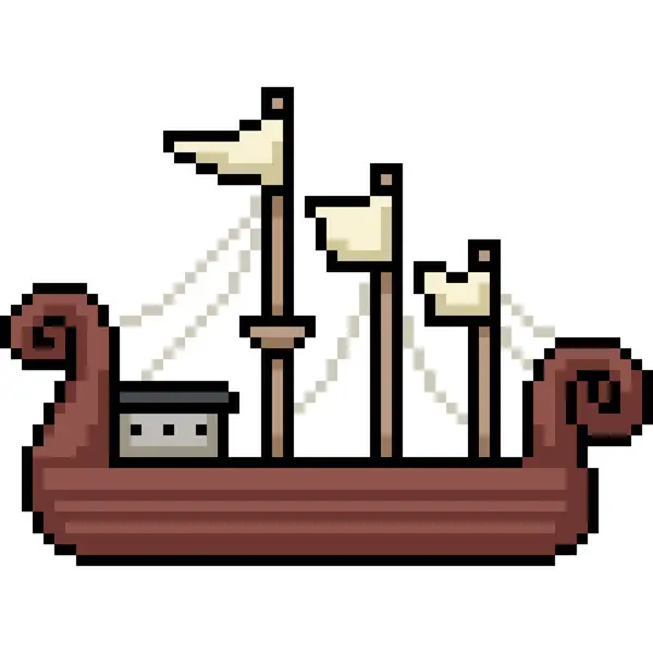 Pixel Arte Barco Antiguo Vela Fondo Aislado — Vector de stock