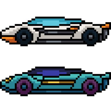 süslü çizgi film arabalarının pikselleri izole edilmiş arka plan