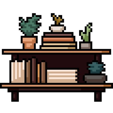 Kitap raf tablosunun piksel sanatı izole arkaplan